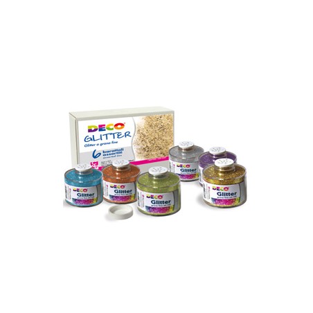 SET 6 BARATTOLI GLITTER GRANA FINE ML150 colori assortiti ART 05404 DECO