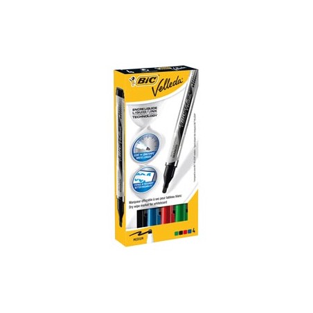 ASTUCCIO 4 MARCATORI P.TONDA Whiteboard VELLEDAÂ® Liquid Ink Pocket BICÂ®