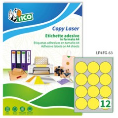 Etichetta adesiva LP4F giallo fluo 70fg A4 tonda Ã˜63,5mm (12et/fg) Tico