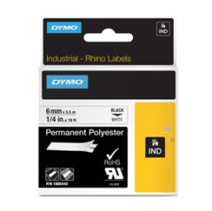 NASTRO POLIESTERE PERMANENTE 12mm x 5.5mt nero su bianco 18483 RHINO