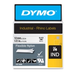 NASTRO NYLON FLESSIBILE 12mm x 3.5mt nero su bianco 18488 RHINO