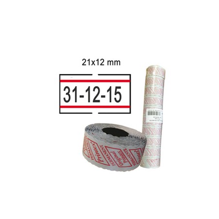 PACK 10 ROTOLI 1000 ETICH. 21x12mm BIANCO PERM. con RIGHE ROSSE Printex