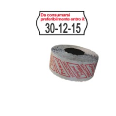 PACK 10 ROTOLI 1000 ETICH. 26x12mm ONDA "Da consumarsi..." BIANCO PERM. Printex