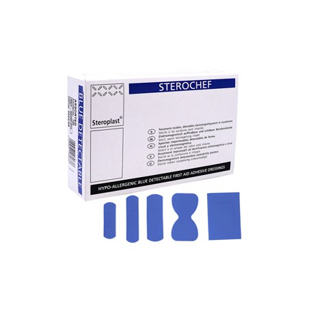 Scatola 100 CEROTTI Assort. in 5 misure BLU DETECTABLE