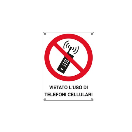 CARTELLO ALLUMINIO 16,6x23,3cm 'VIETATO L'USO DI TELEFONI CELLULARI'