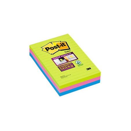 BLOCCO 90foglietti Post-itÂ® Super Sticky RIGHE 101x152mm 660-3SSUC COLORI ULTRA