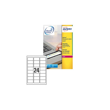 Poliestere adesivo L6146 bianco antim. 20fg A4 63,5x33,9mm (24et/fg) laser Avery