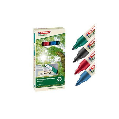 SET 4 MARCATORI PERMANENTI 21 ECOLINE P.CONICA COLORI ASSORTITI EDDING